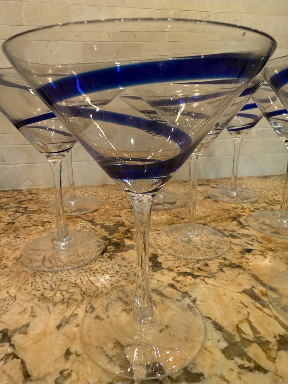 8 Blue Swirl Martini Glasses - Set of 8